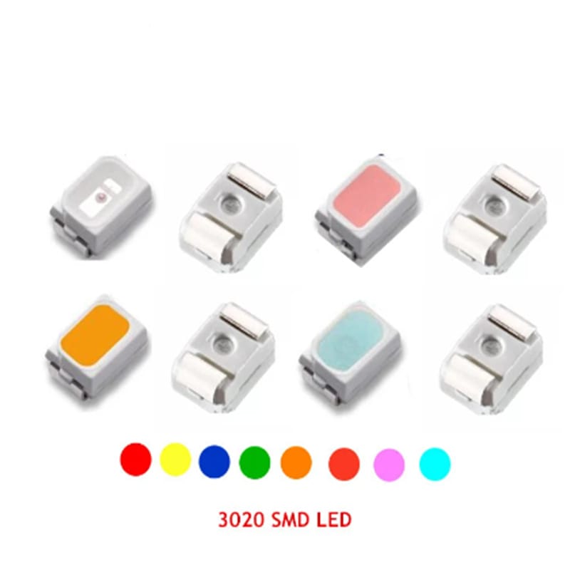50PCS 3020 SMD LED RED BLUE GREEN YELLOW ORANGE AMBER PINK ICE BLUE (ULTRA BRIGHT) 20mA Light Beads