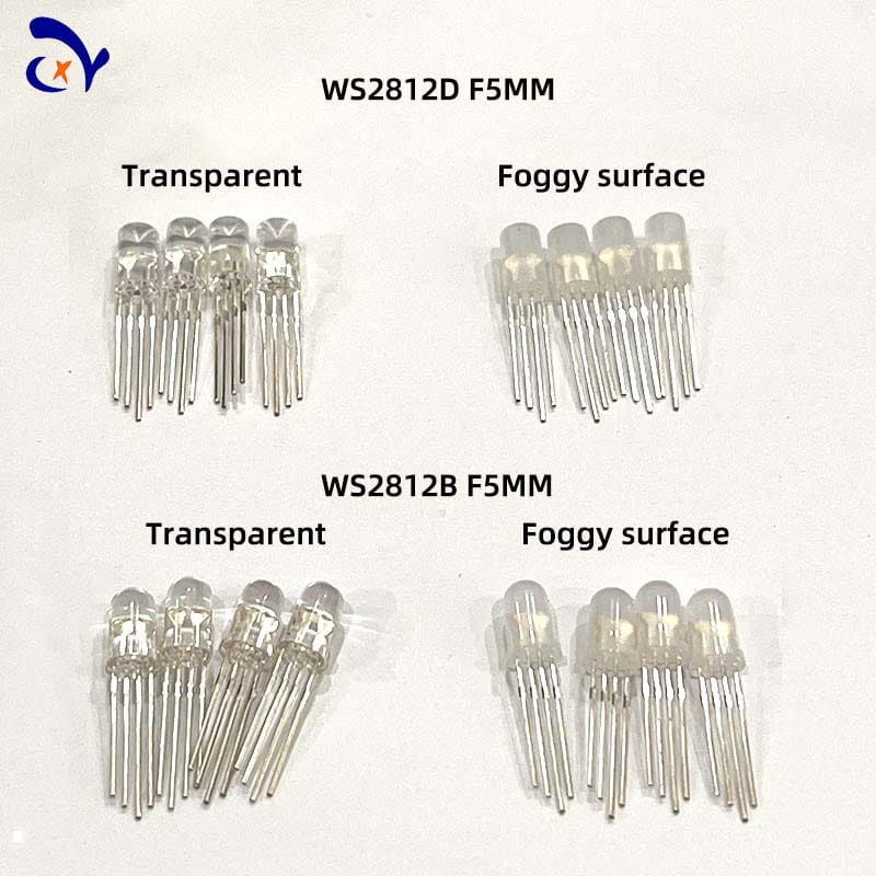 WS2812D/WS2812B Lamp Beads Direct Insert F5MM RGB Phantom Integrated IC Light Emitting Diode Round Head Transparent Mist Surface