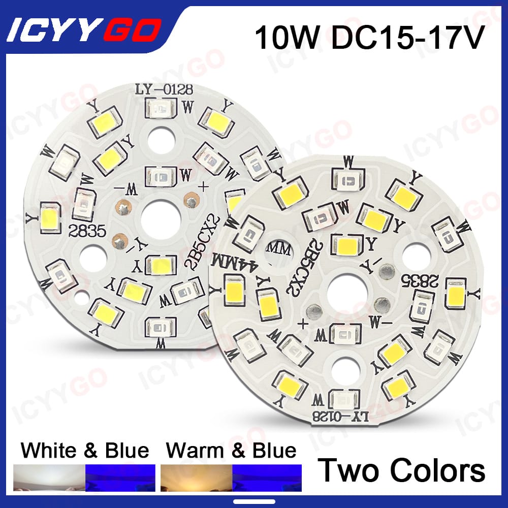 10W Dual-Color Chip PCB Board 15-17V LED Warm White & Blue, White & Blue, Dual-Color Lamp Beads DIY Diode Light Source Lighting
