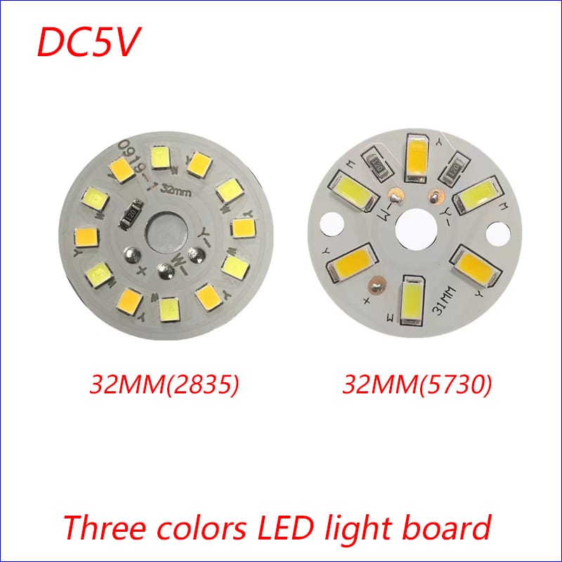 1pcs 3W DC5V LED Light Board Three-colors Light Source 32MM 2835 5730 lamp beads With 3000K+6500K.