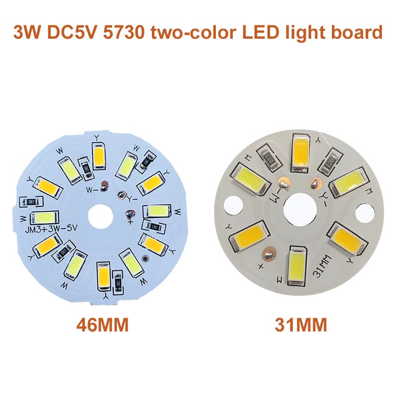 1/ 5pcs 3W DC 5V LED Light Board Two-color Light Source 46MM 5730 Lamp Beads For Led Bulb Downlight