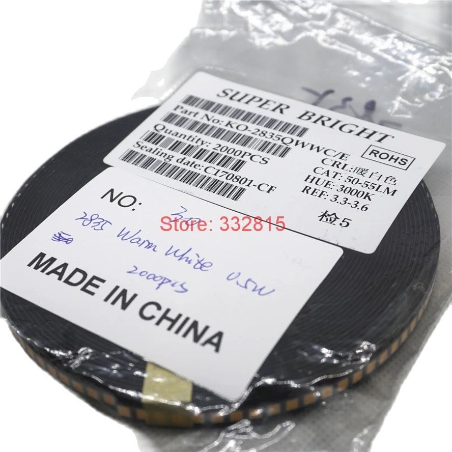 2000PCS 2835 WARM WHITE LED 0.5W 50-55LM 3000K 3.3-3.6V Light Beads