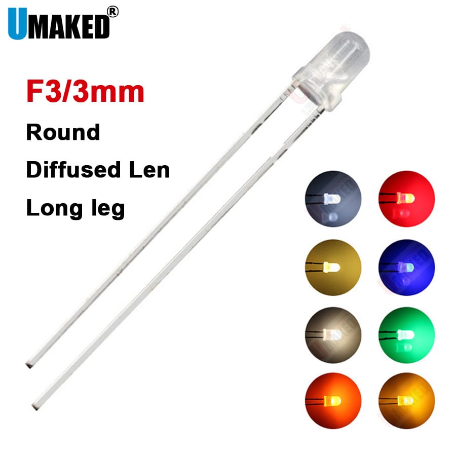 1000pcs 3mm Foggy LEN long leg LED round lamps diodes chip light beads F3 led Emitting diodes WW/W/R/G/B/Y Lighting DIY lamp