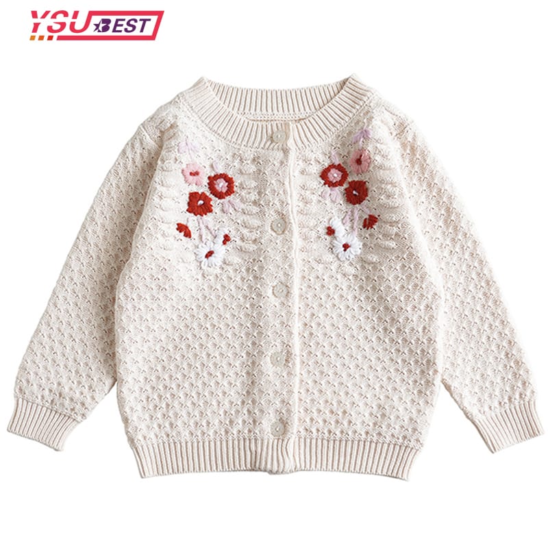 Baby Cardigans Baby Sweaters Embroidery Kids Girls Knit Clothes Flower Autumn Baby Flower Knitted Top Cardigans Baby Clothing