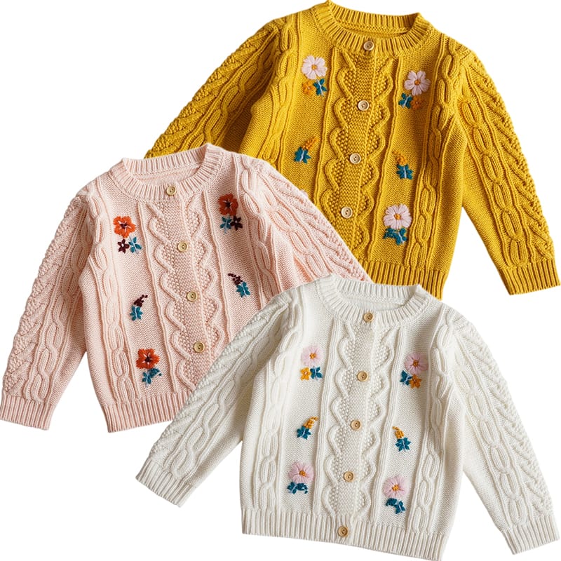 Baby Girl Long Sleeve Knit Cardigan Infant Autumn Cardigan Princess Flower Embroidery Sweater Girls Knitted Jacket Baby Clothes