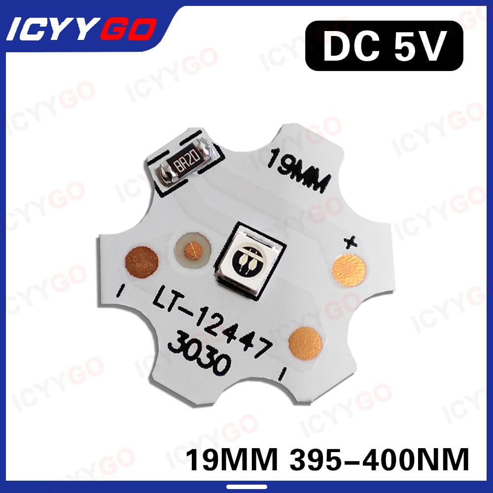 1W Curing UVA 395NM 5V 12V 24V Lamp Board Chip Low Voltage LED Lamp Beads 19MM Purple White Light Warm White Light Source Board