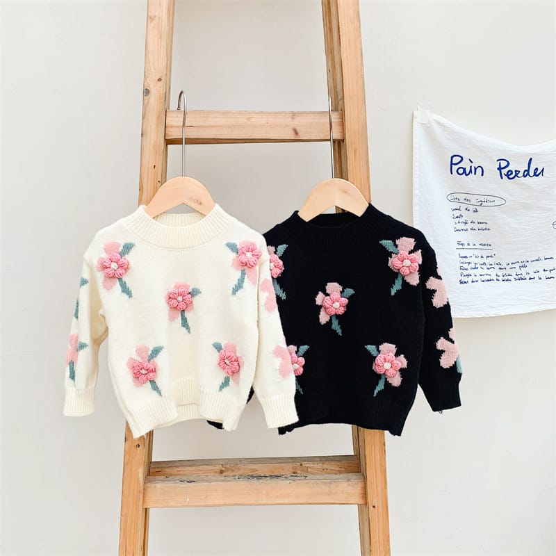 Baby Girls Sweaters Kids Knitted Tops Toddler Sweatshirt Flower Knitwear 2023 Autumn Winter Children's Korean Style Clothes