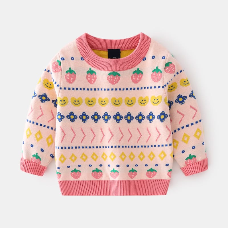 2-8T Flower Print Toddler Kid Girl Sweater Warm Winter Clothes Knitted Pullover Top Long Sleeve Infant Knitwear Sweet Outfit