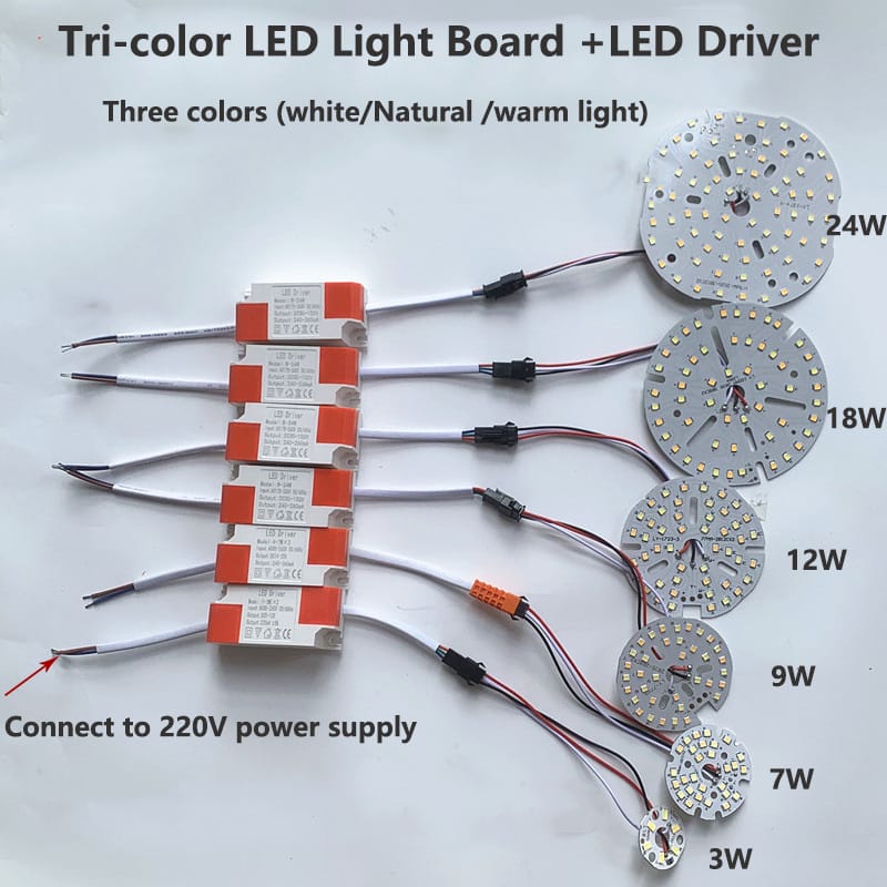 High Brightness LED SMD2835 Three Color Lamp Bead Light Board Bulb Round Transformation Light Source 32-117MM with LED Driver