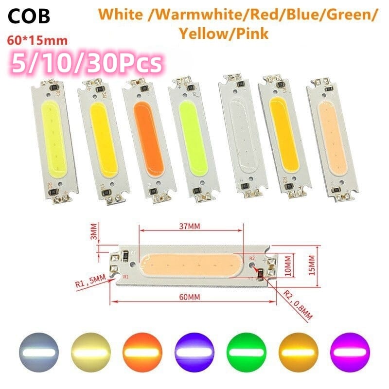 5/10/30Pcs DC 12V 2W Bar COB Light Chip 60x15MM LED COB Strip Light Floodlight Beads White/Red/Green/Blue/Pink/Purple COB Chips