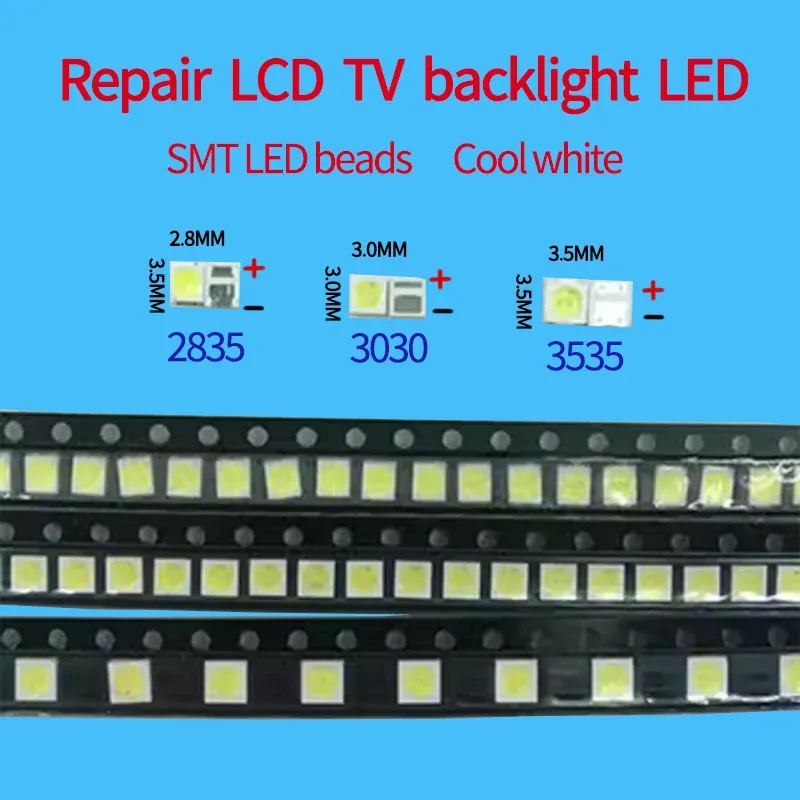 500PCS/Lot 3030 3535 2835 Repair LED LCD TV backlight lamp beads 1W 3V 6V cold white light commonly used