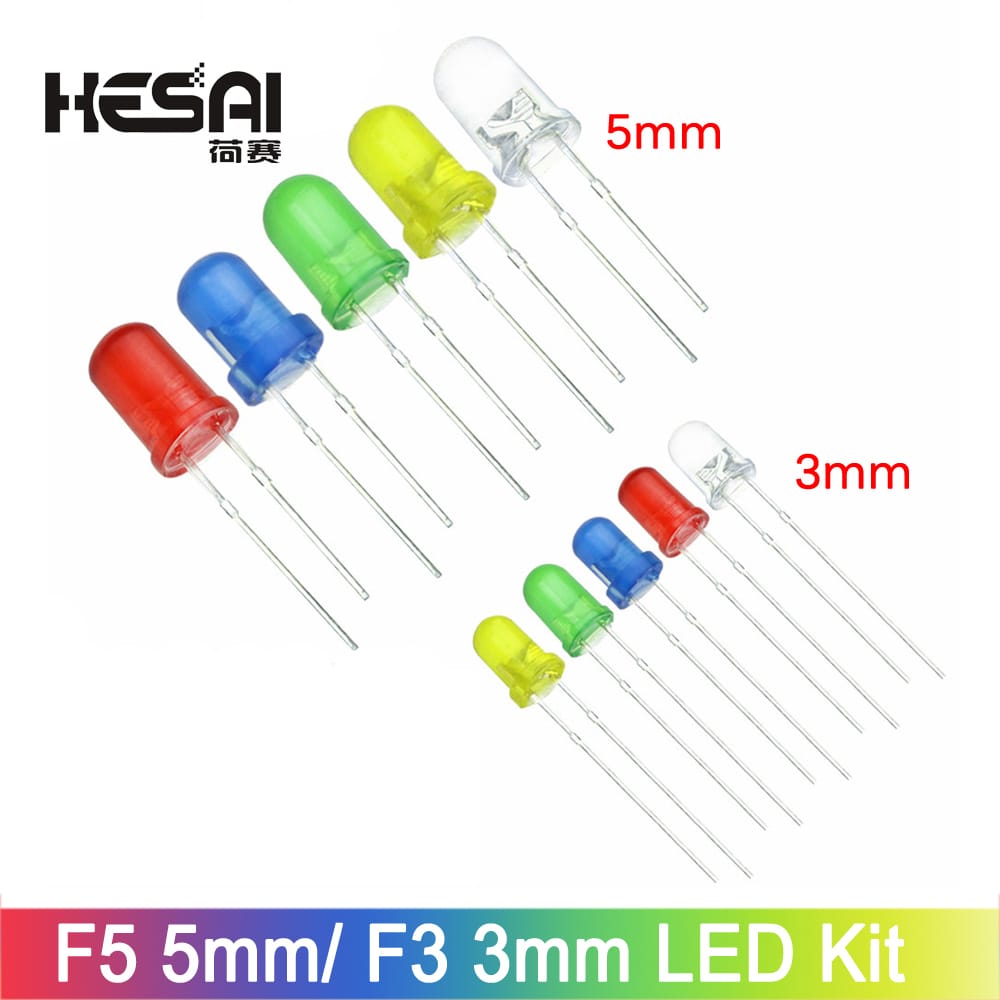 100PCS/Lot 5 color 3MM 5MM F3 F5 Led Kit Mixed Color Red Green Yellow Blue White Light Emitting Diode