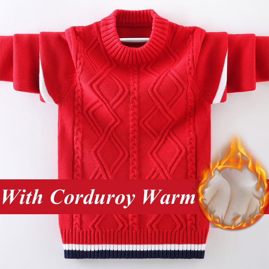 Children's Pure Cotton Sweaters Autumn Winter Hemp Flower Pattern Design Kids Warm Pullovers For Boys 4-15 Years Wear