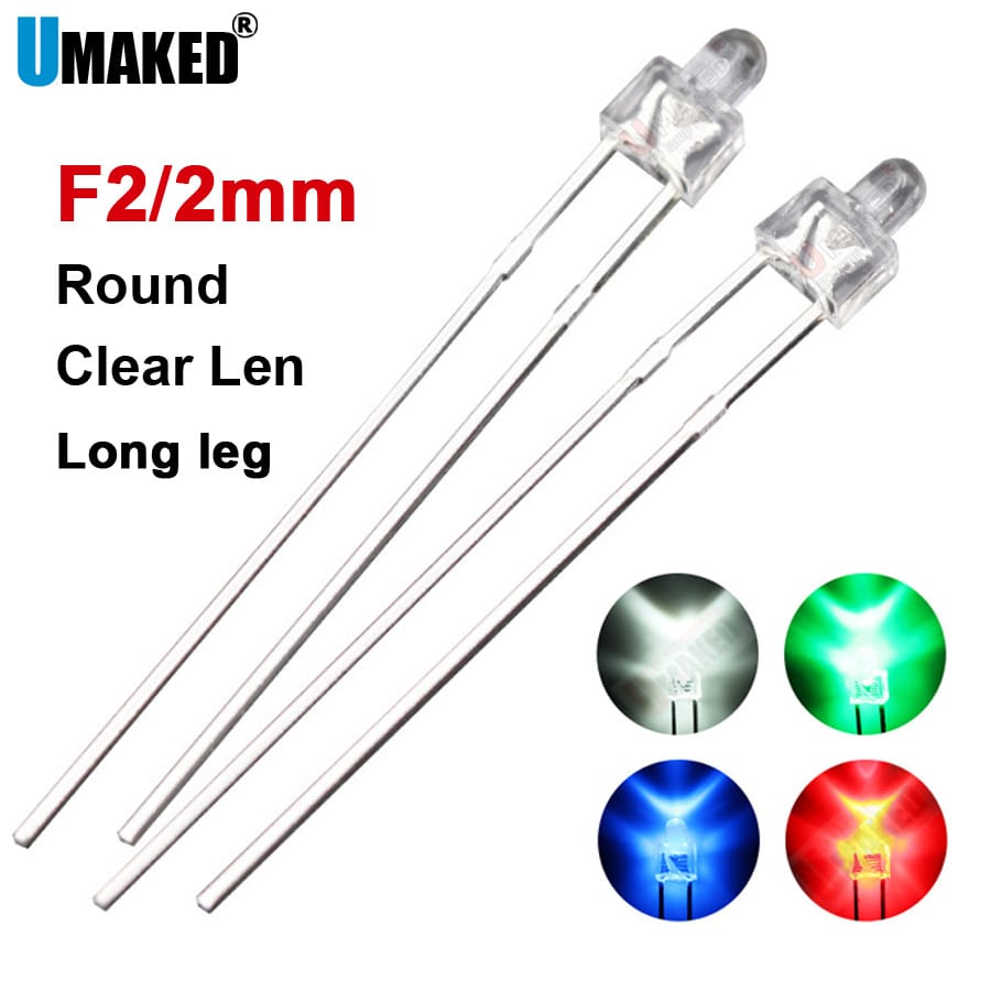 1000pcs 2mm Round LED lamps diodes chip, Clear/ Color len light beads, F2 led Emitting diodes R/G/Y Lighting DIY lamp