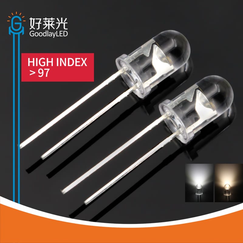 1000pcs 5mm Round White Light Short Leg High Display Finger 97 Directly Inserted LED Lighting Beads