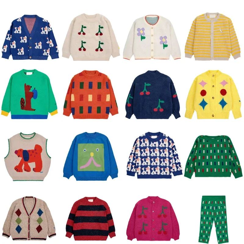 OUYANG&IVAN AW24 Kids Knit Sweaters Boys Boys Girls Cute Print Fashion Cardigan Baby Child Cotton Outwear Tops Clothing