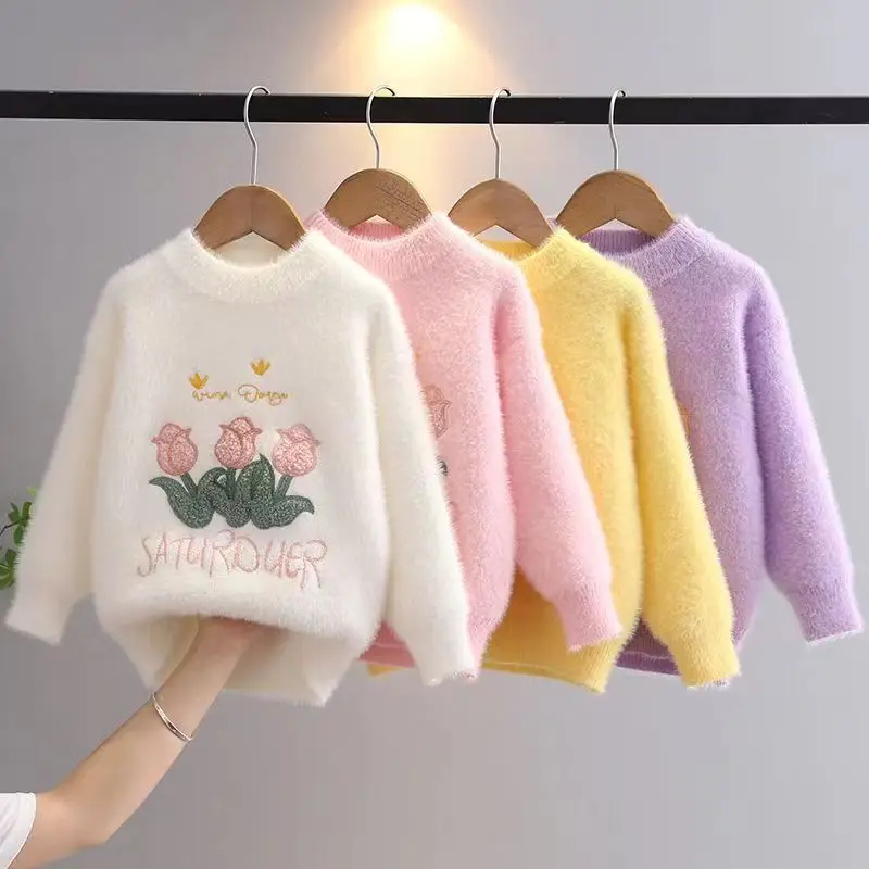 Chic New Autumn Winter Thick Pullover Sweaters Girls Knit Sweater for Children Girls Clothing Flowers Baby Girl Clothes GY11051