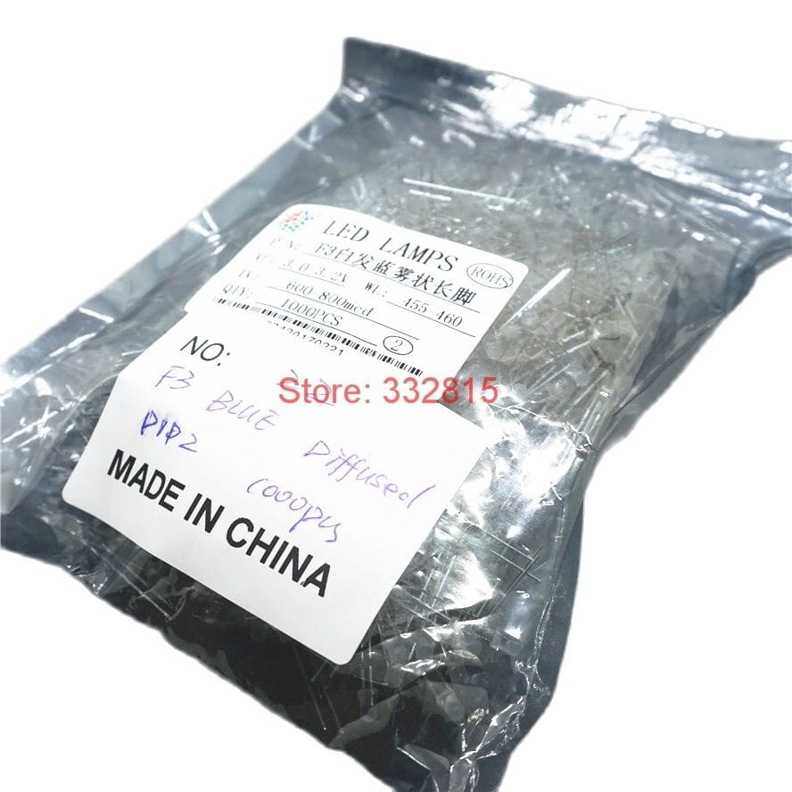 1000PCS F3 BLUE DIFFUSED DIP LED 3.0-3.2V 455-460NM 600-800MCD Light Beads 3MM