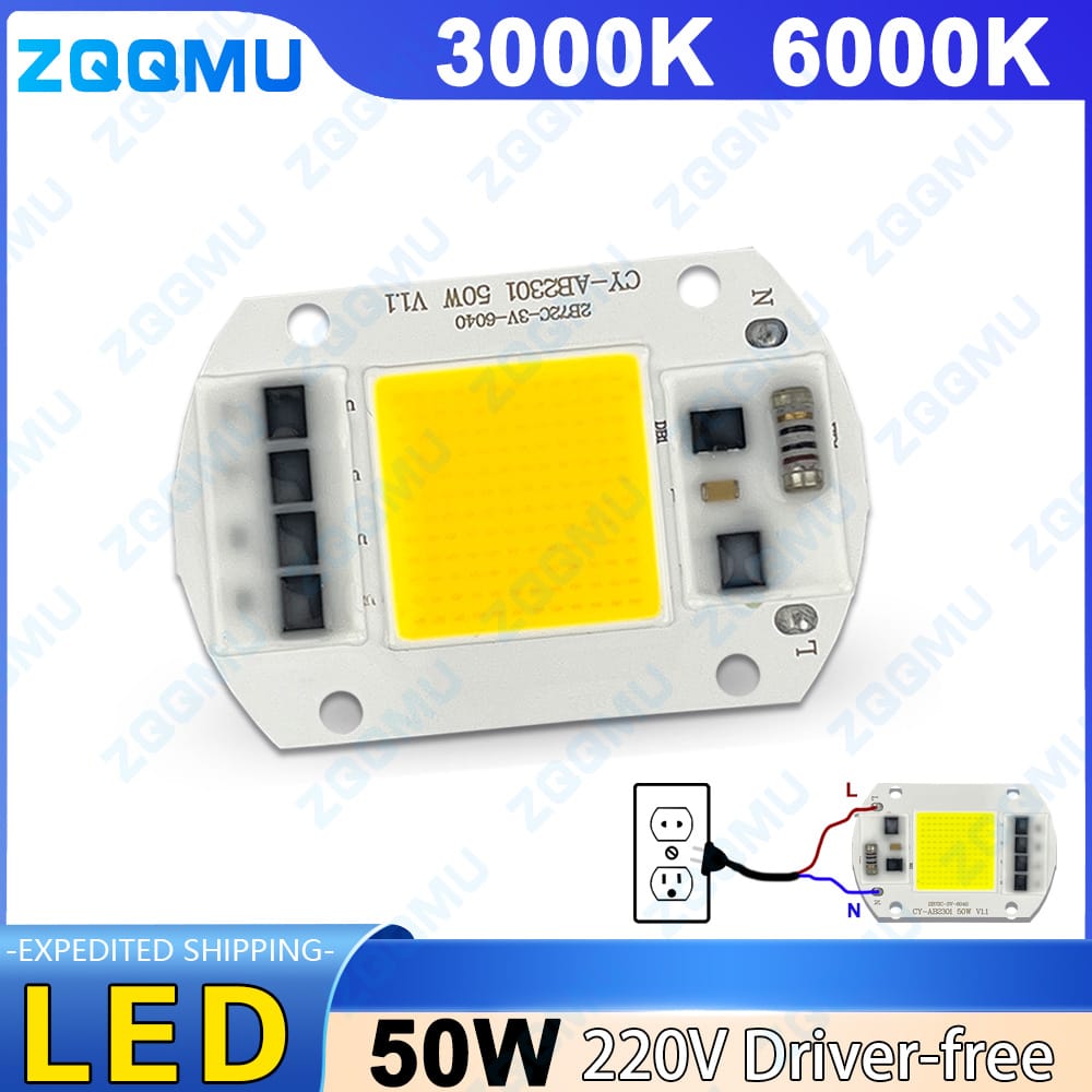 LED COB Chip 50W No Driver Required LED Lamp Bead Floodlight Spotlight White Light 6000K Warm White 3000K LED Lamp Bead Lighting