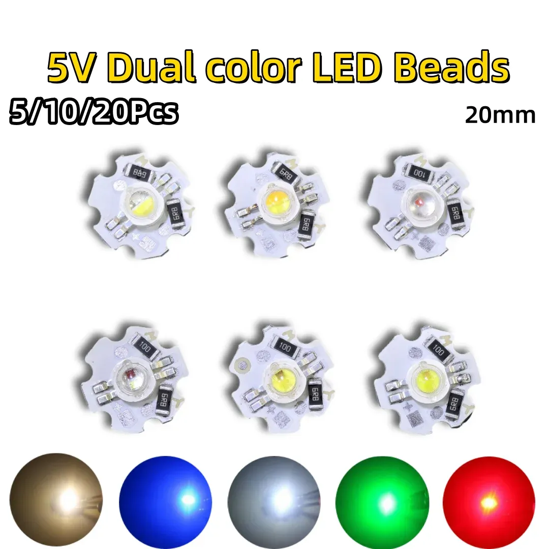 5PCS/10PCS/20PCS 5V 3W Light Beads Dual Color Beads with 20mm Board 3W RGB Red/Green/Blue/White/ Warm Two Color Led Chip Board