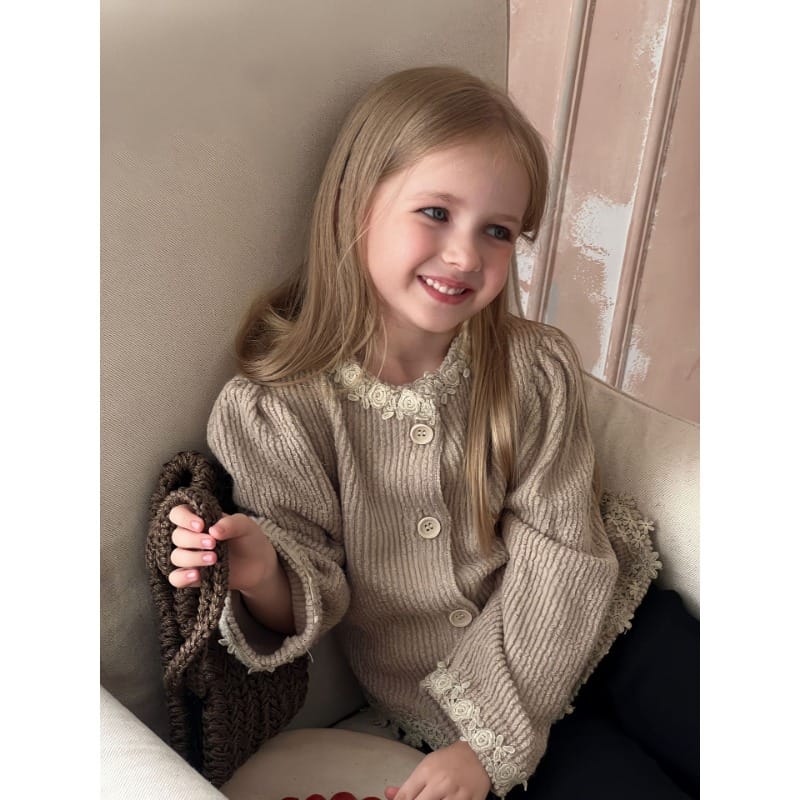 2023 Autumn New Fashionable Korean Knitted Cardigan Coat Girl Puffy Sleeve Top Children Clothing Girls Lace Flower Sweater