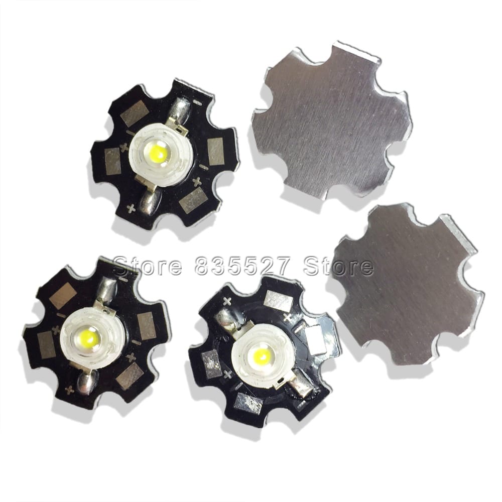 10PCS/LOT 1W high power white LED light-emitting diode lamp beads with aluminum plate fins 110-130 LM ( lumens ) for DIY lights