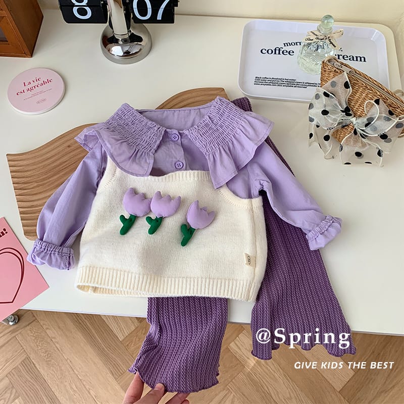 Girls' flower sweater 0-6 years  autumn South Korean children's clothes baby girls fashion color contrast autumn children's top
