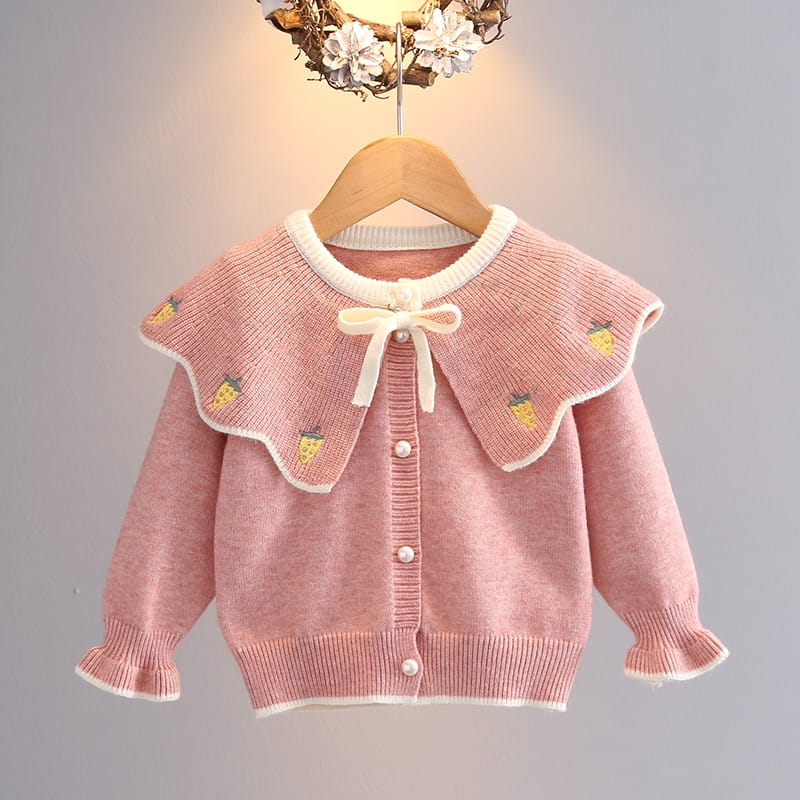 Fashion Girls' Sweater Cardigan Spring Autumn New Baby Peter Pan Collar Knitted Coats Infant Kids Thicked Warm Sweaters