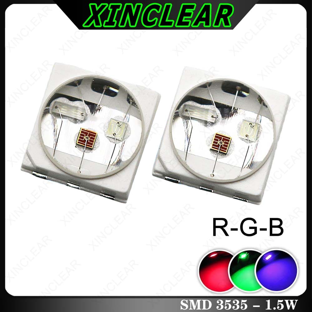 100pcs High Power LED Chips 1.5W Red Green Blue Triple Full Color RGB SMD 3535 Light Beads For DIY Aquarium Stage Light