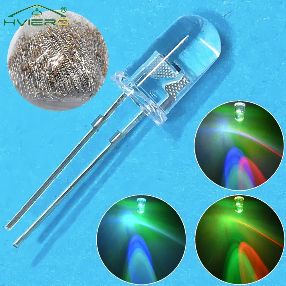 500Pcs Slow Fast Flash Light Beads F5 5mm Round RGB Bulb Led Rainbow Emitting Diode Lamp Multi Color Water Clear Atmosphere Neon