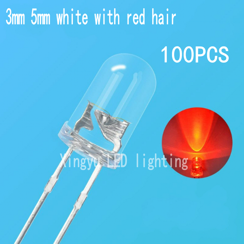 LED Beads F5 White Emitting Red Light 5mm Red Light Highlighting Red Light Red Round Head Edge Direct Insertion LED