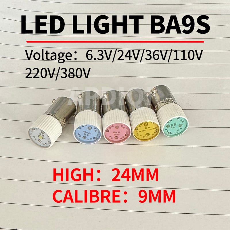 APDIQI 1Pcs Led Snap-on Signal Light Indicator E10 With Light Button Lamp Bead 6.3v12v24v36v110v220v380v Bulb BA9S Socket