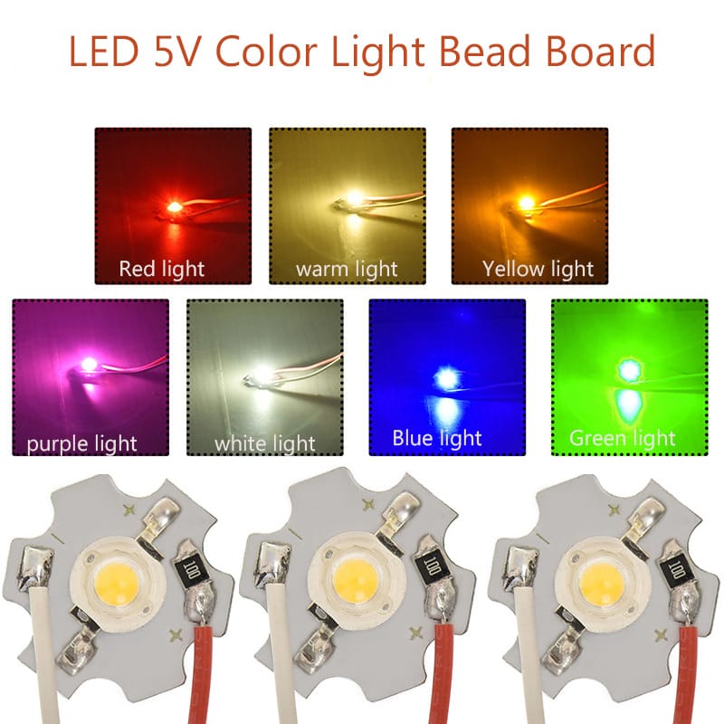 10Pcs 5V 1W High Power LED Beads Light Al Board with 20CM Line For Downlight Spotlight Blue Green Red Purple  White Warm Light