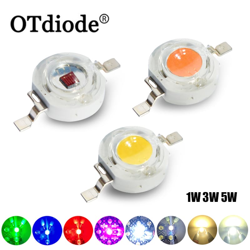 10pcs 1W 3W 5W High Power LED Chip Lamp Bulbs SMD COB Diodes Warm Cold White Red Green Blue Yellow 440 660nm Grow Light Beads