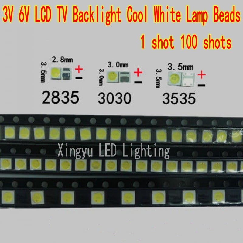 100PCS LED lamp beads 3030/3535/2835 LED LCD TV repair backlight 1W 3V 6V cool white light
