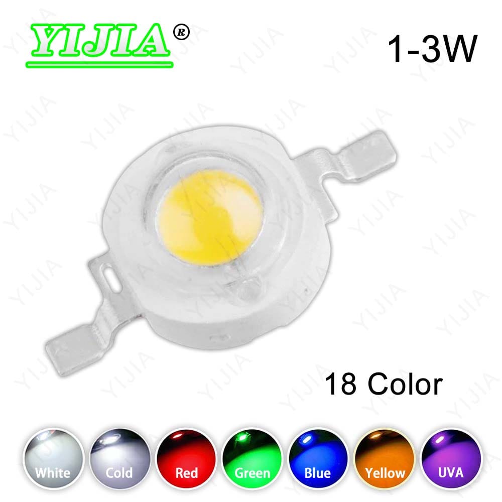 High Bright 1W 3W LED Chips Warm Natural Cold White Red Green Blue Yellow Orange Full Spectrum Plant Growth Light Beads For DIY