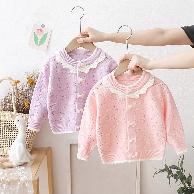 Spring Long Sleeve Fashion Girls Cardigans Sweater Knitted Coat Casual Single Breasted Cartoon Slim Chic Baby Girl Tops HY07051