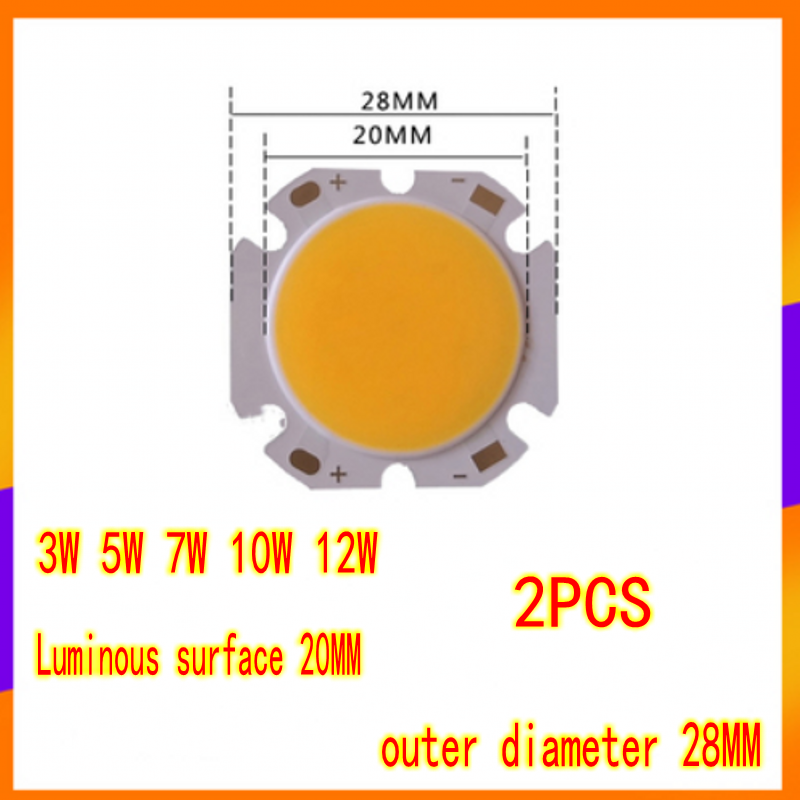 2Pcs COB Chip 3W 5W 7W 10W 12W 15W 2828 Light20mm LED Light Beads Integrated SMD diode 17x34mil for LED Bulb Ceiling spotlights