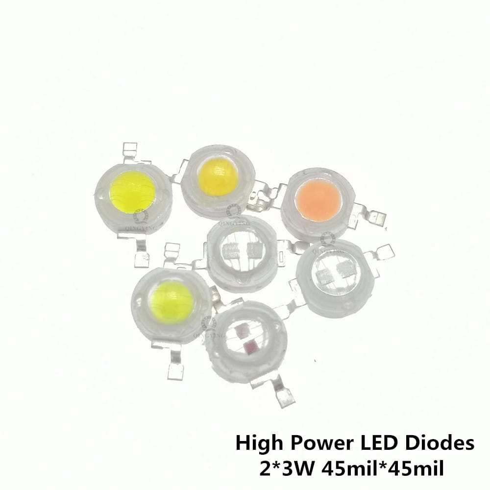 High Power LED Chip Lamp Bulbs, SMD COB Diodes, Warm Cold White, Red, Green, Blue, Yellow, Grow Light Beads, 10Pcs, 2x3W, 45mil