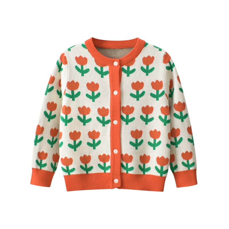Children's Cardigan Cotton Coat New Children's Dress Girls' Flower Sweater Spring and Autumn