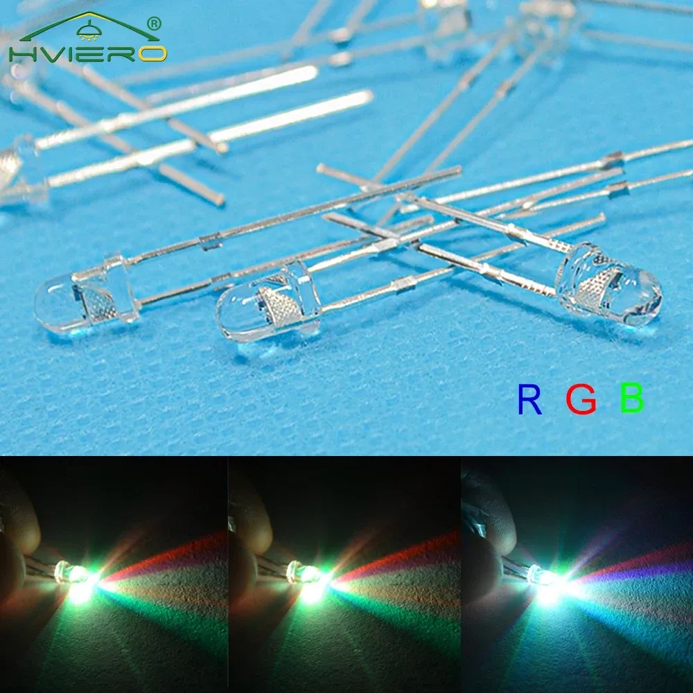 100Pcs 3mm Fast Slow RGB Round Flash Rainbow Multi Color Red Green Blue Emitting Diodes Light Beads Clear 2.0~3.4V LED Lamp Bulb