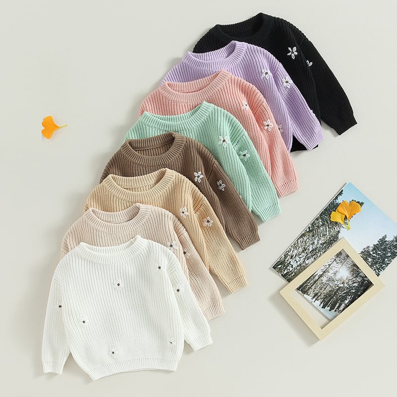 Baby Girl Boy Sweater Clothes Soft Knitted Flower Loose Sweater Spring Autumn Pullover Children's Tops Kids Winter Clothing