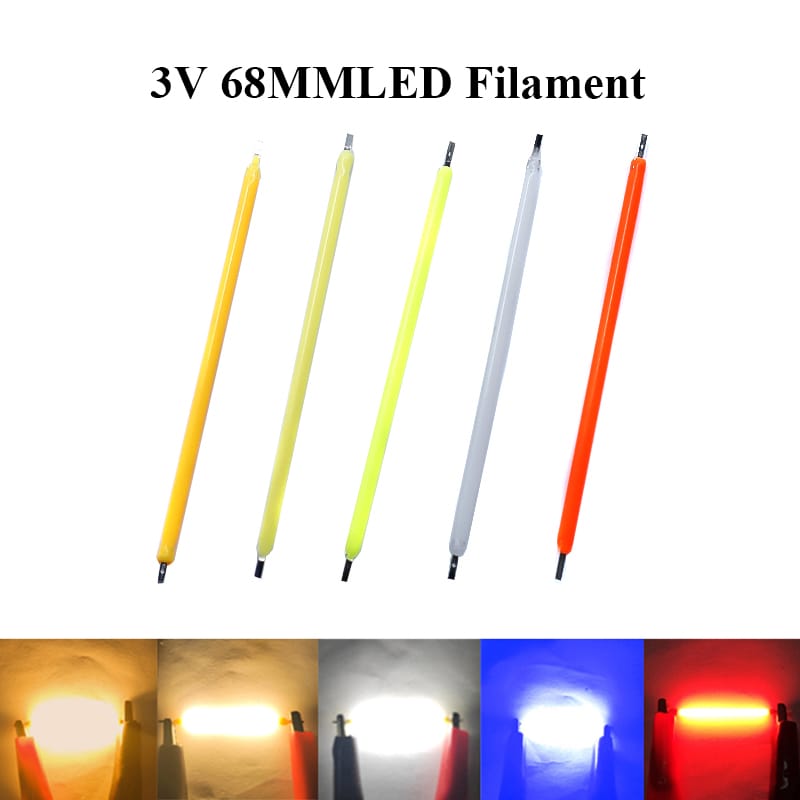 10pcs 68mm 3v Edison Bulb Led Filament Lamp Parts Led Bead Incandescent Light Accessories Diode For Diy Car Model Lighting