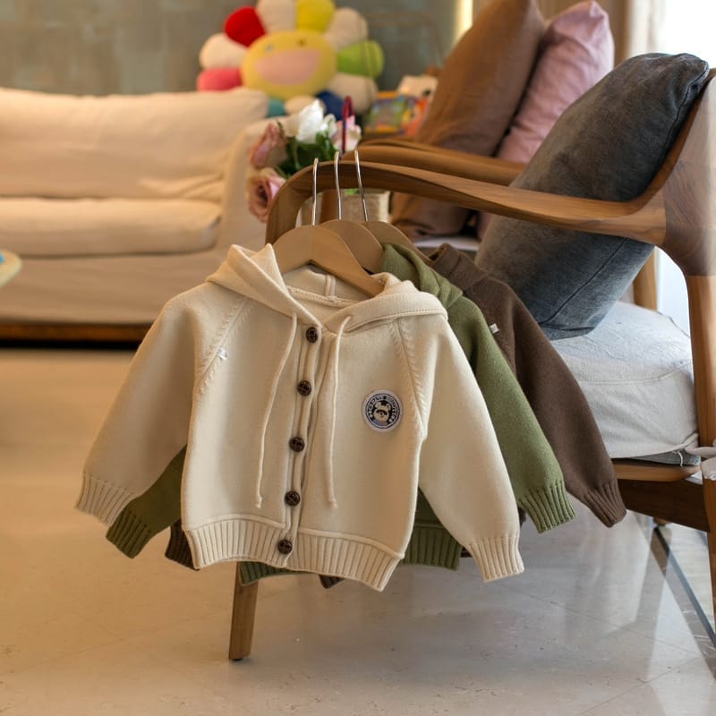 Cute Bear Fine Knit Children Boys Girls Sweaters Hoodie Knit Cardigan Loose Style Girl Hooded Little Kids Knitwear Coats HY07071