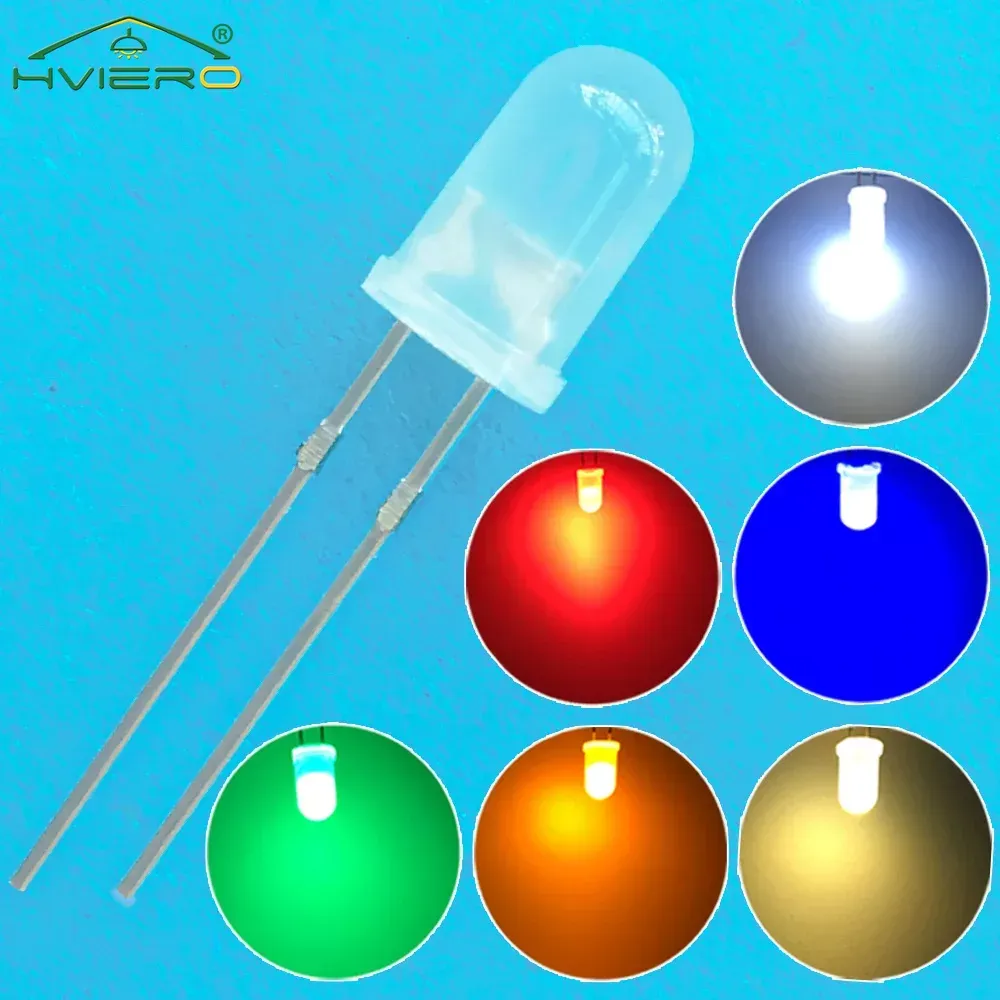1000Pcs 5mm Round Lamp Bead Diffused Emitting Light Diode 2pin LED 6000~6500K Bulb Decoration Advertising Board Atmosphere Neon