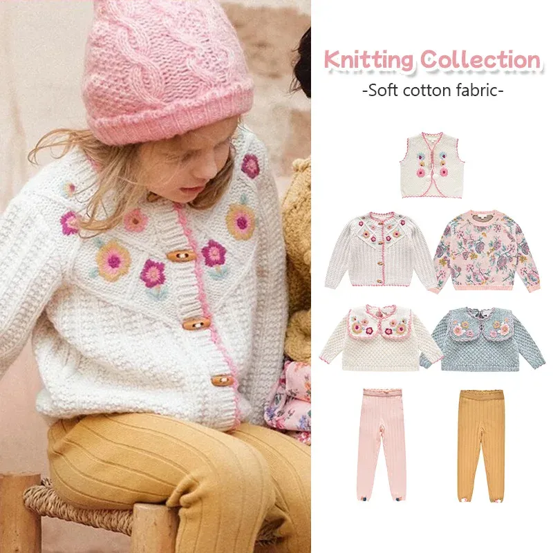 Louise Misha In stock! Children's Sweater   Ethnic Style Girls' Heavy Industry Embroidery Flower Square Neck Warm Knit