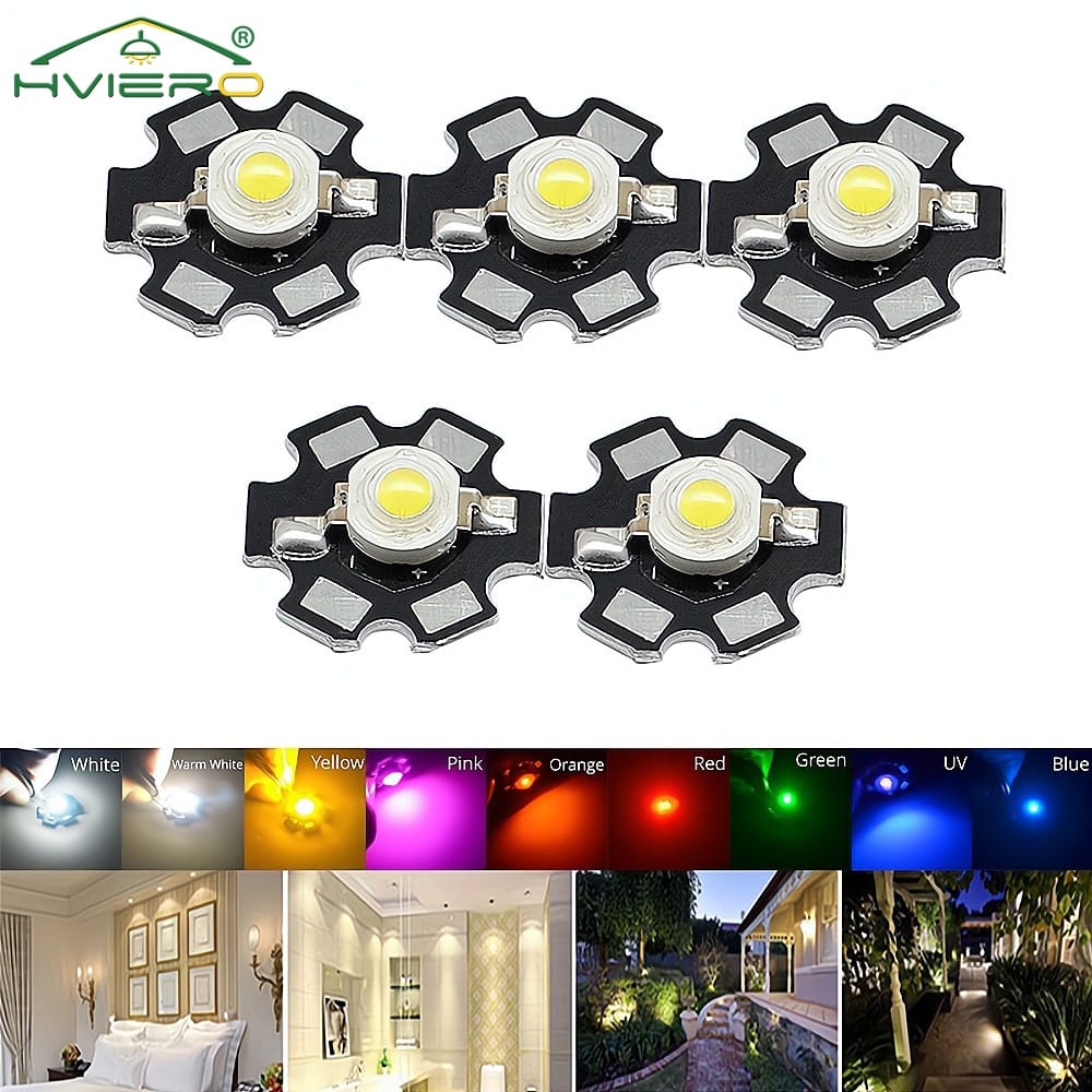 10X 20mm 3V 1W 3W High Power Chip Light Bead White Red Blue Green Led Beads Emitter LED Bulb Diodes Lamp with Star Min Heatsink