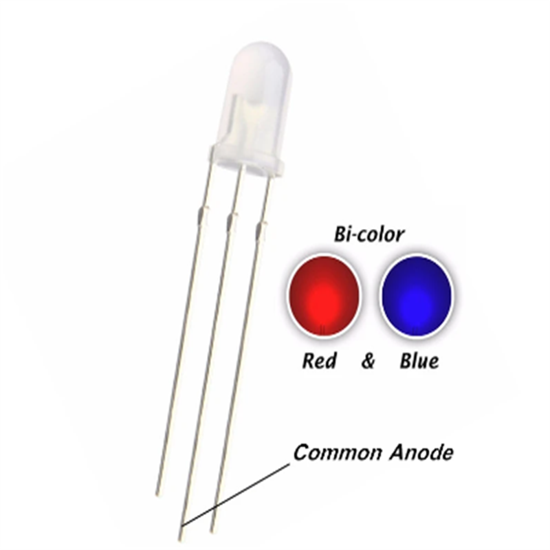 100pcs 5mm Red + Blue Bicolor Led Diffused Common Anode R+b Round Head Lamp Light Beads