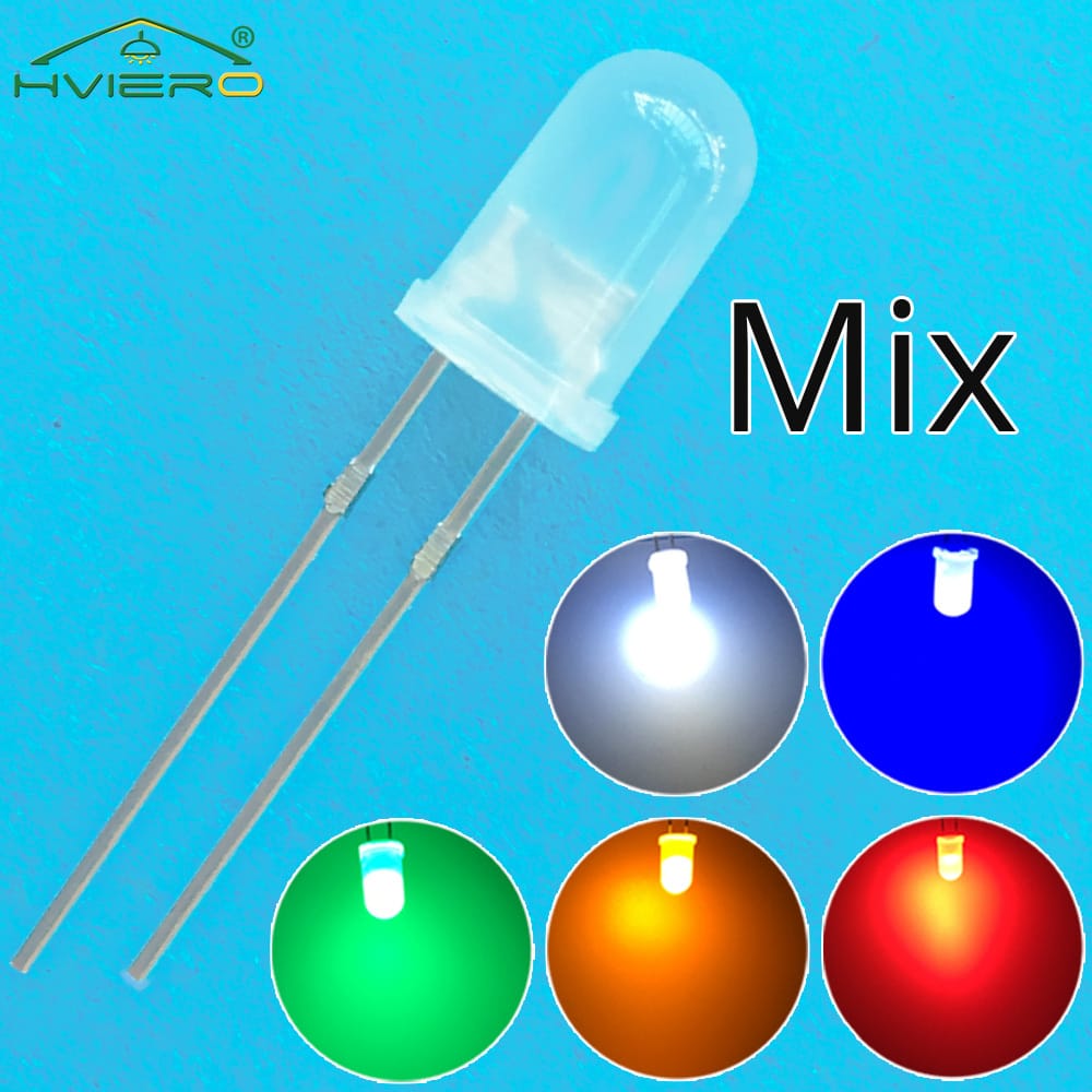 100Pcs 5mm Round F5 Assorted Kit RGB White LED Diode Green Red Blue Warm-White DIY Lights Emitting Light Beads Clear Decoration