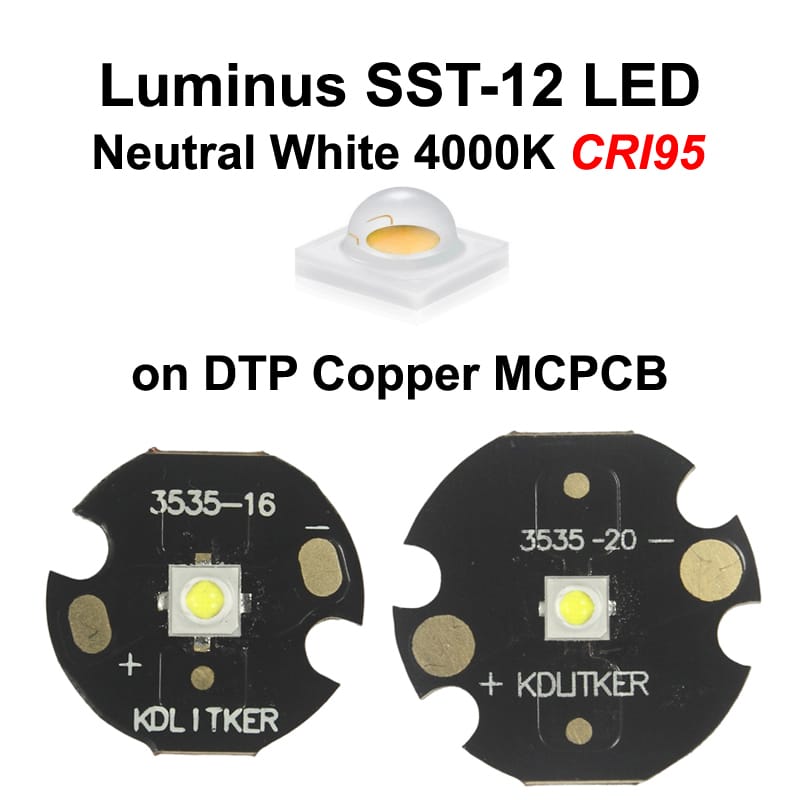 Luminus SST-12 Neutral White 4000K CRI95 SMD 3535 LED Emitter on KDLITKER DTP Copper MCPCB Flashlight DIY Light Bead